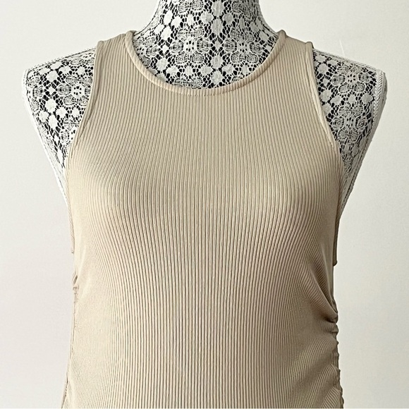 Zara Tan Ribbed Knit Ruched Drawstring Bodycon Dress Size S - Picture 2 of 15